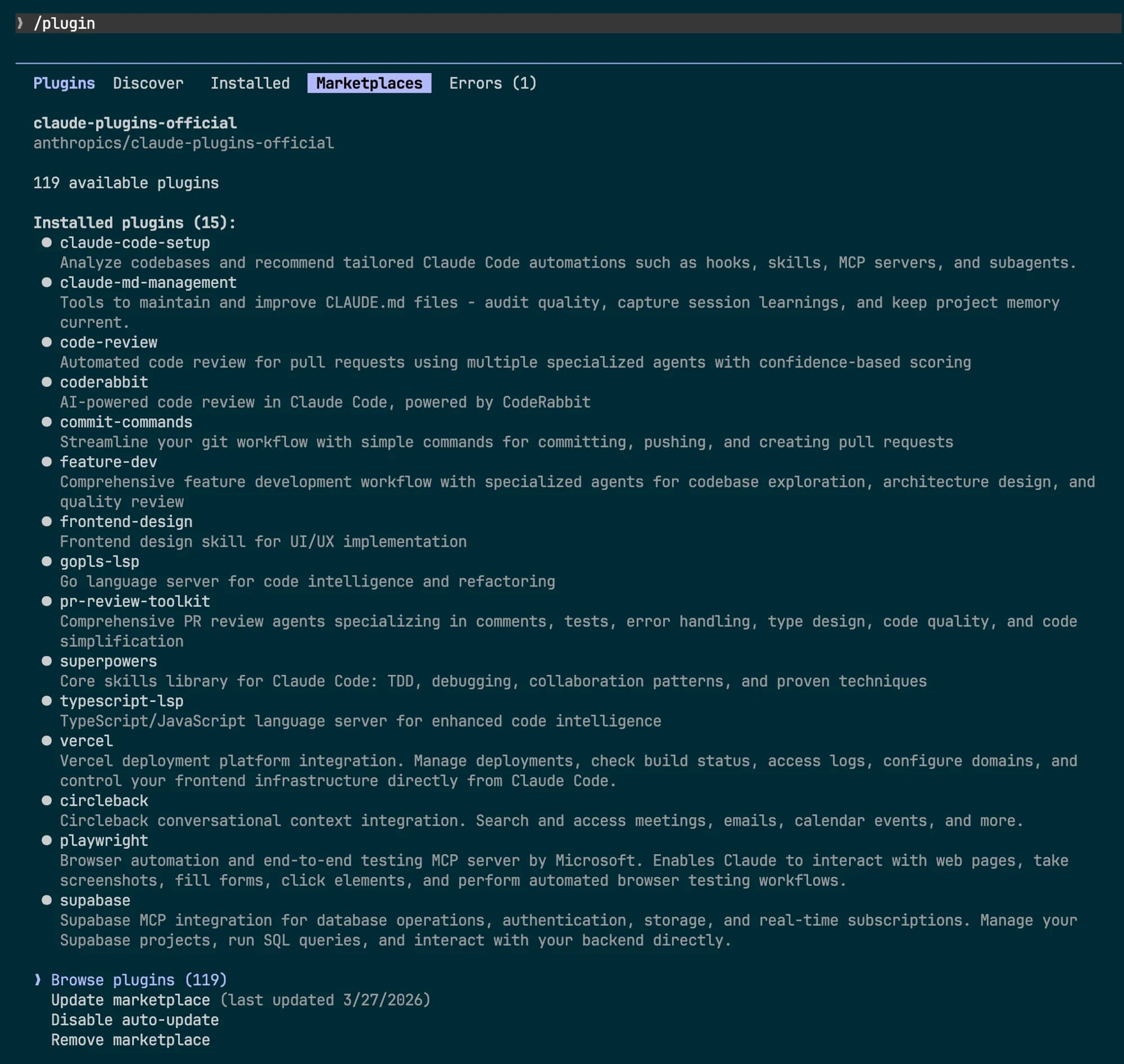 Claude Code /plugin 界面