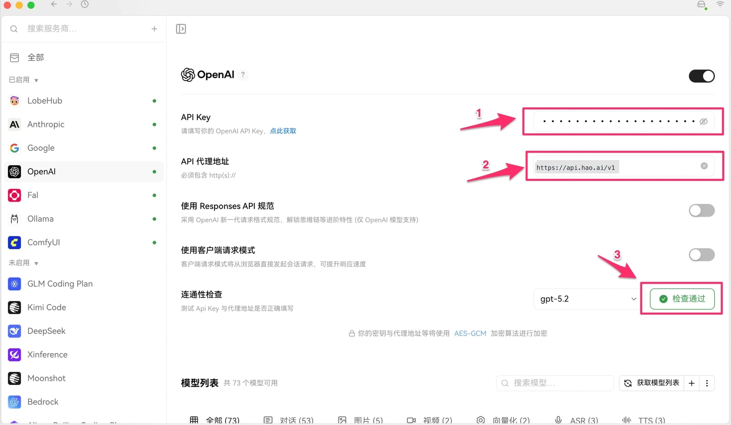 填写配置并检查连接
