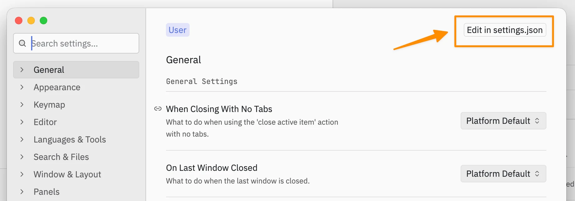 Edit in settings.json